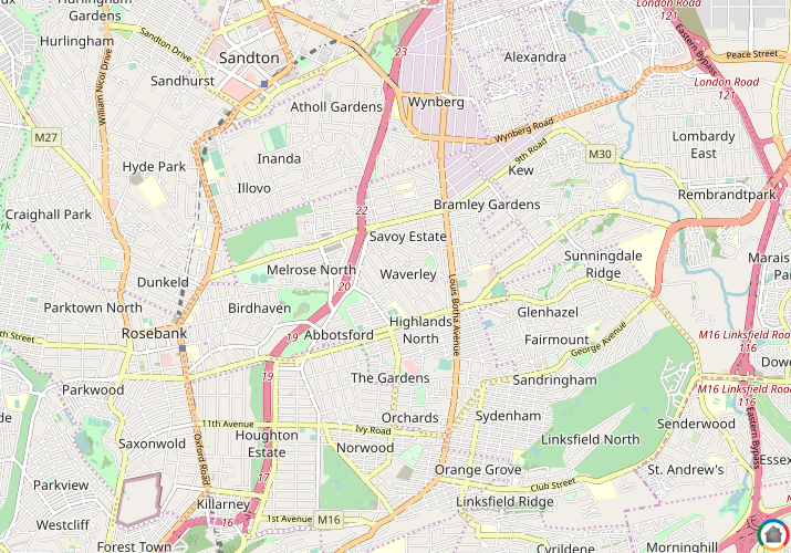 Map location of Waverley - JHB